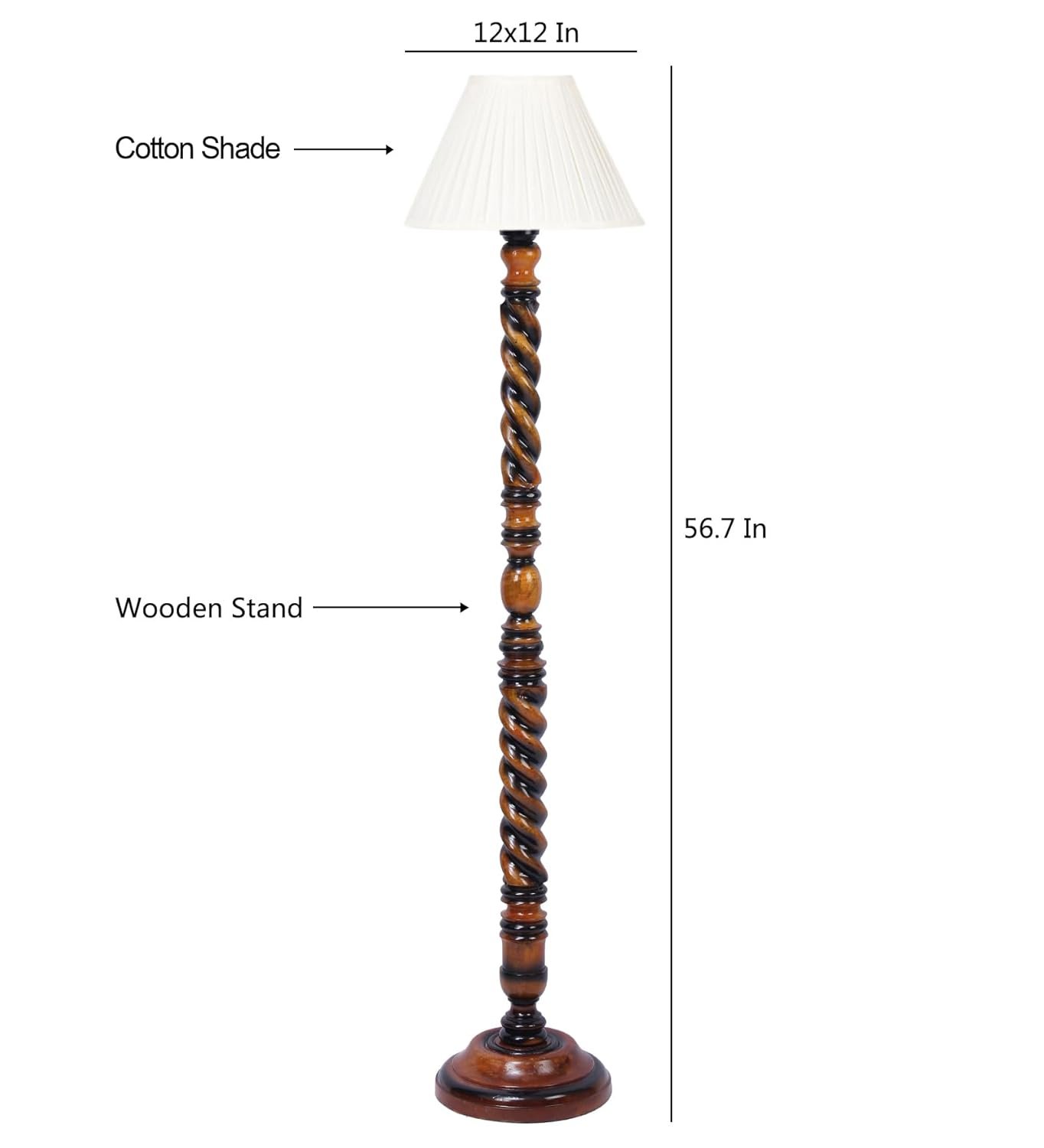 Cotton Straight Pleated Wooden Floor Lamp -42-(12x54.8inches)-Closed Snake