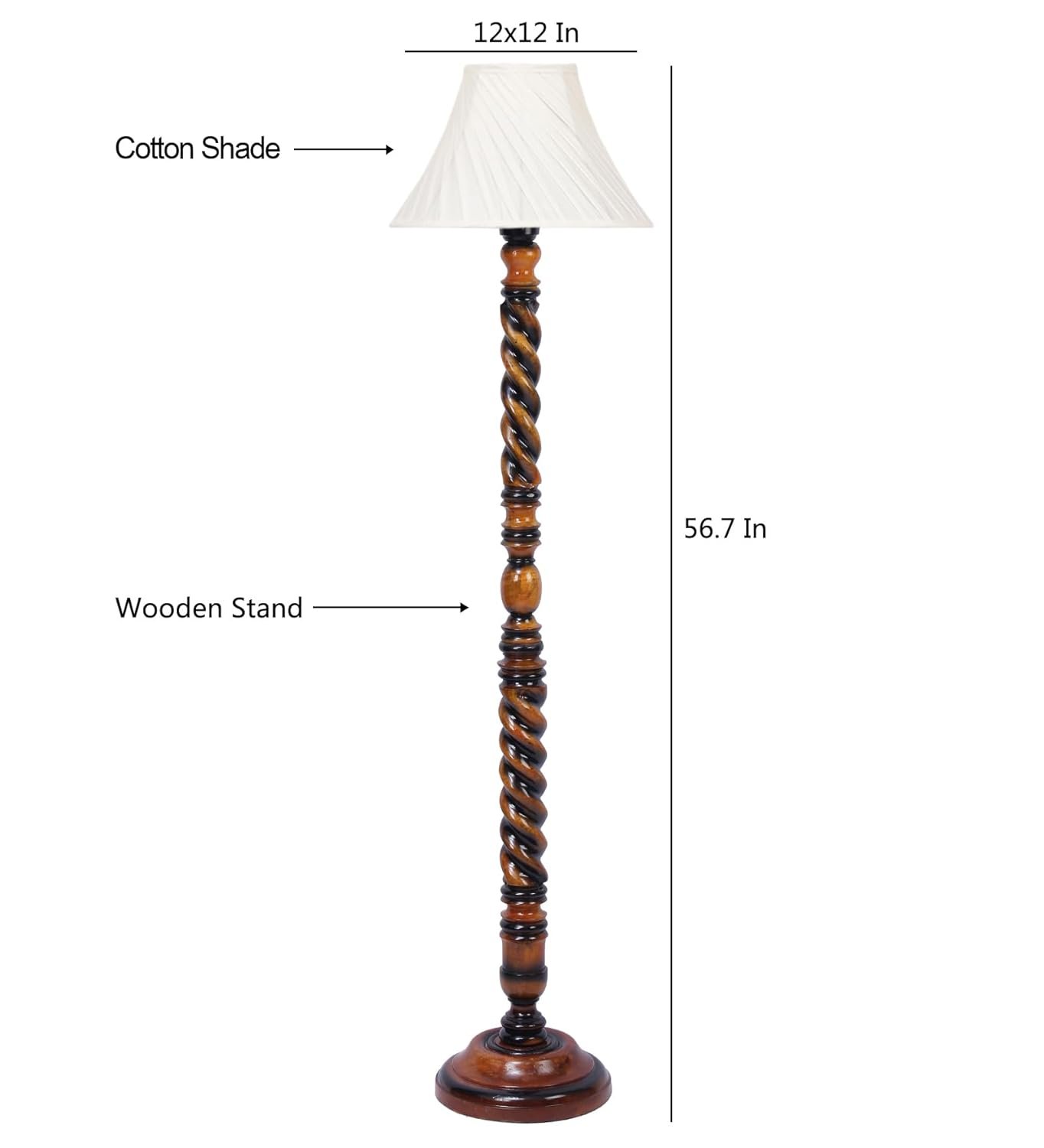 Cross Pleated Cotton Wooden Floor Lamp -43-(12x54.8inches)-Closed Snake