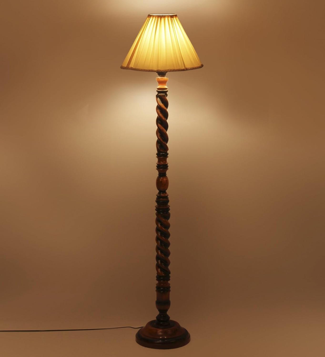 Vintage Cotton Shade Wood Floor Lamp -44-(12x53.75inches-Closed Snake
