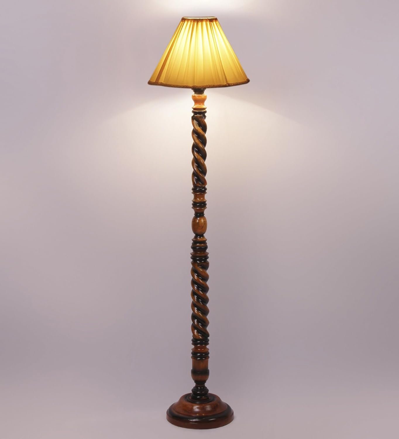 Vintage Cotton Shade Wood Floor Lamp -44-(12x53.75inches-Closed Snake