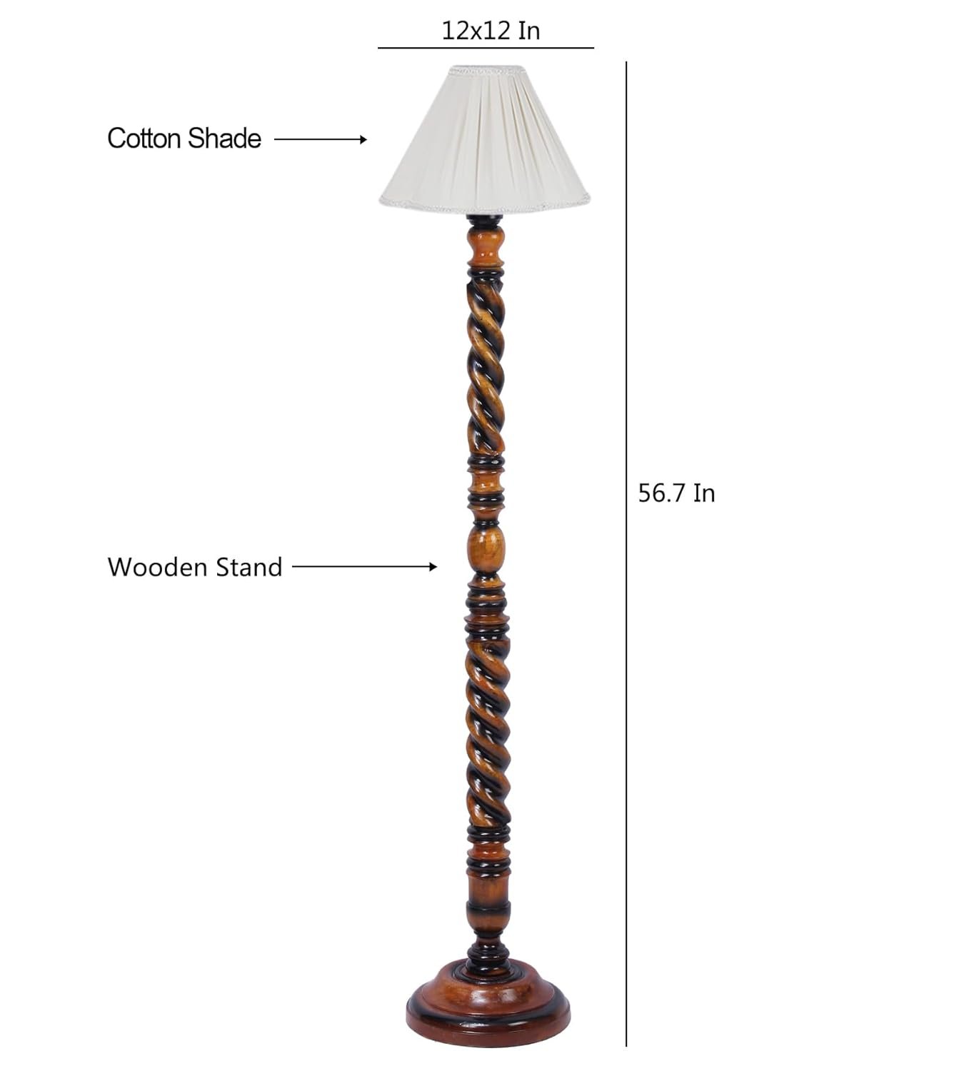 Vintage Cotton Shade Wood Floor Lamp -44-(12x53.75inches-Closed Snake