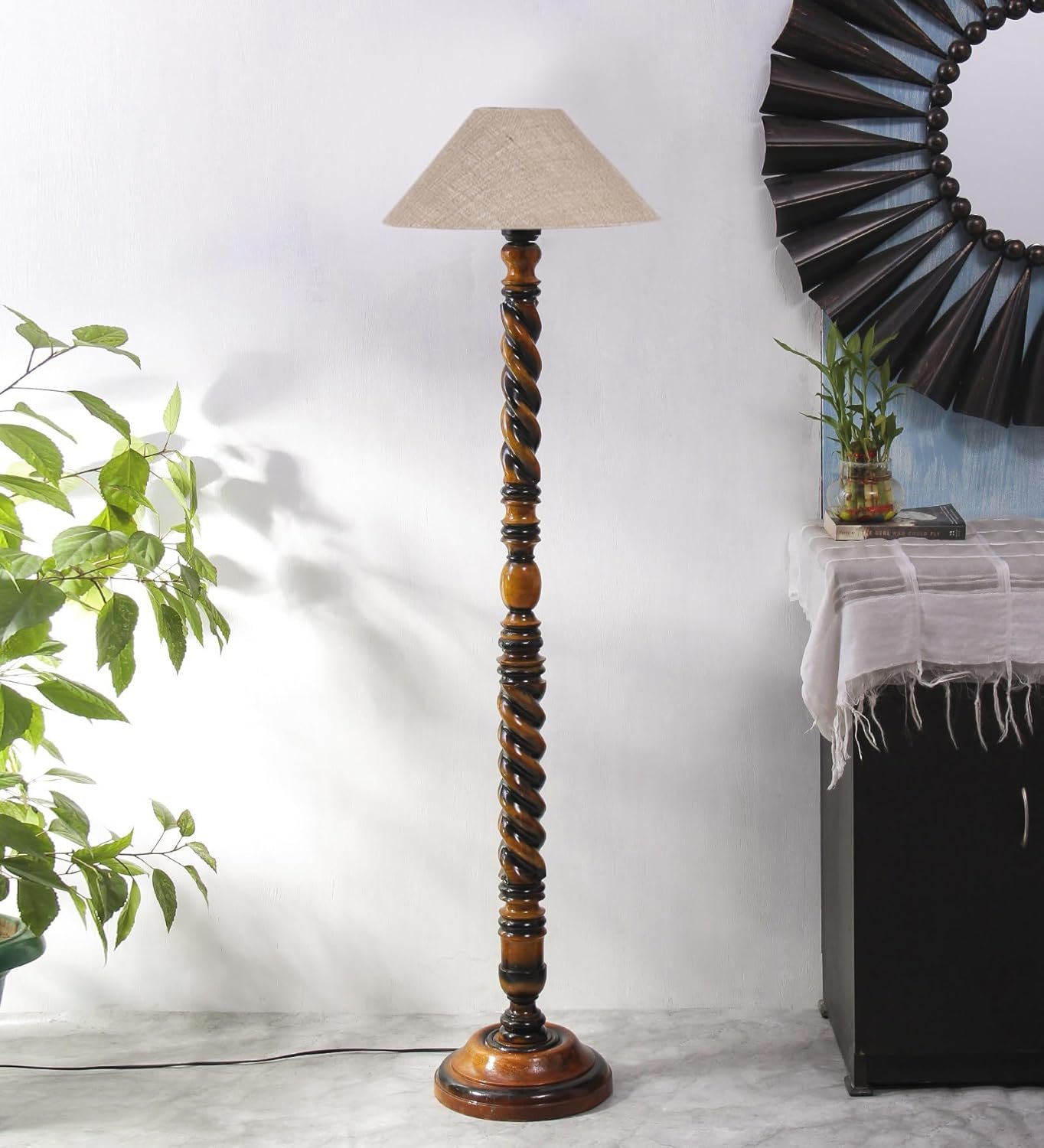 Beige Jute Coolie Floor Lamp -45-(13x53.75 Inches)-Closed Snake