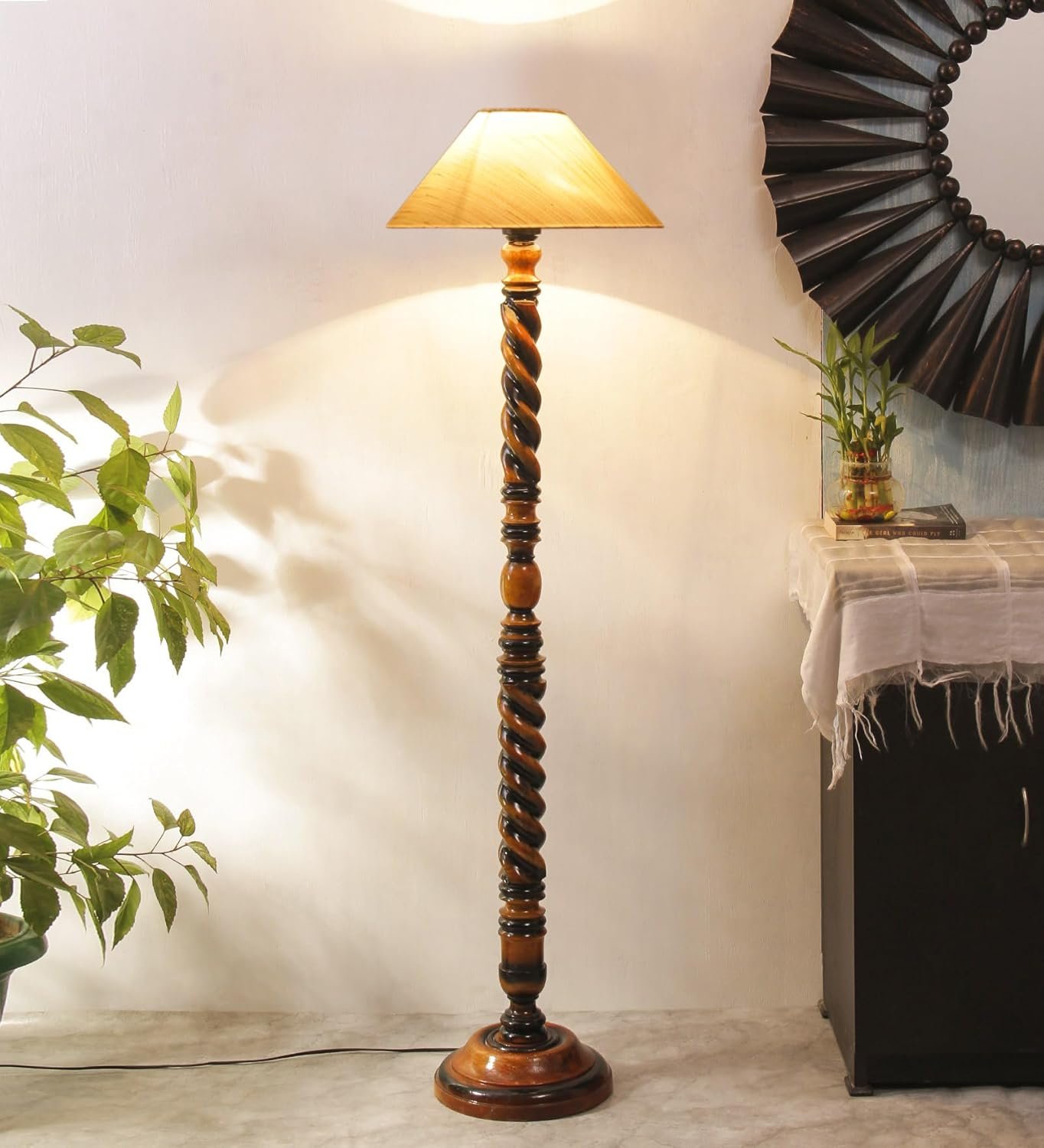 Off-White Cotton Coolie Floor Lamp -46(13x53.75inches)-Closed Snake