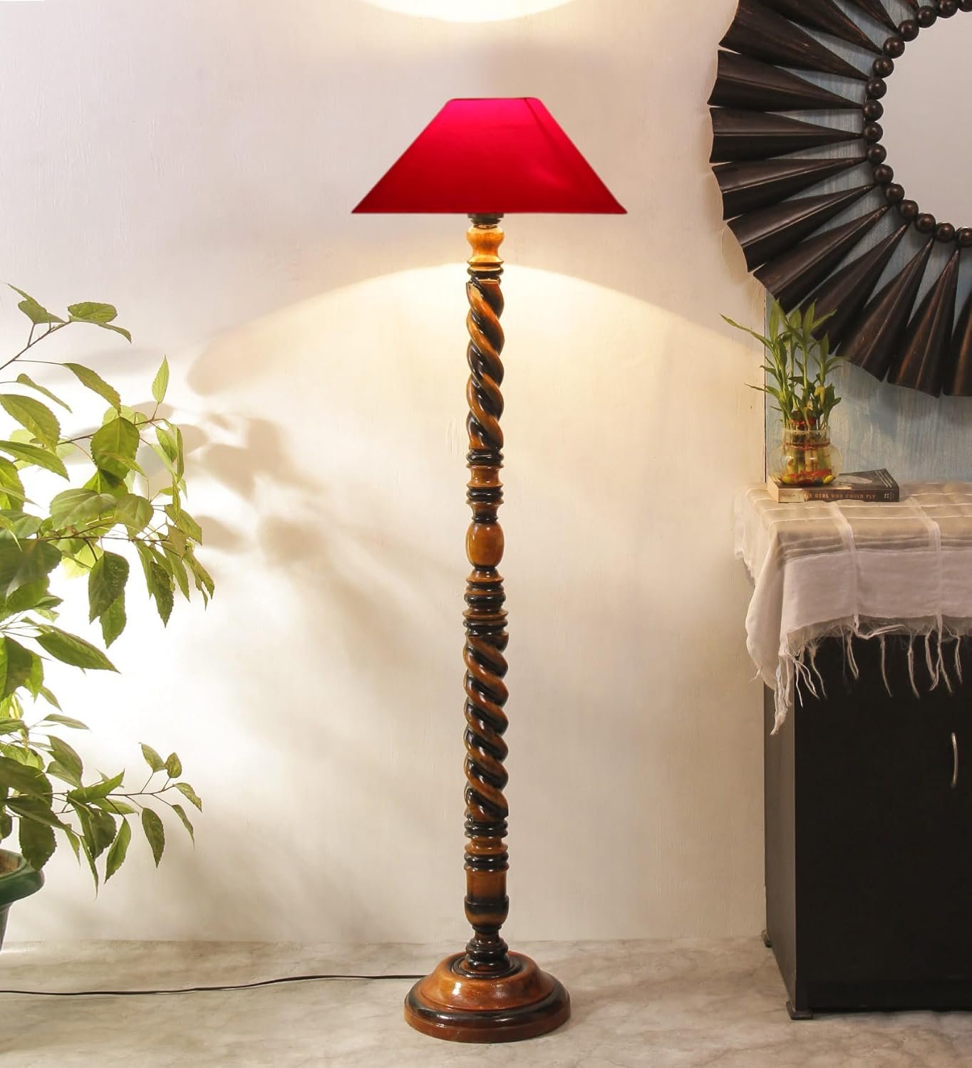 Red Cotton Coolie Floor Lamp -47 (13x53.75 inches)-Closed Snake