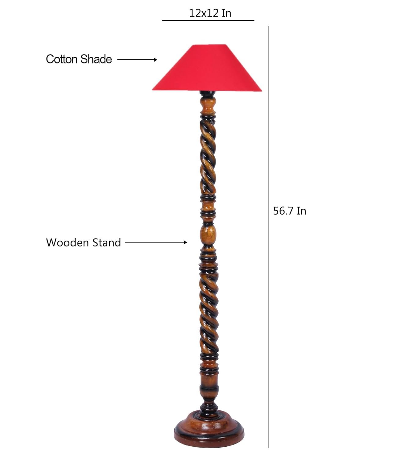 Red Cotton Coolie Floor Lamp -47 (13x53.75 inches)-Closed Snake