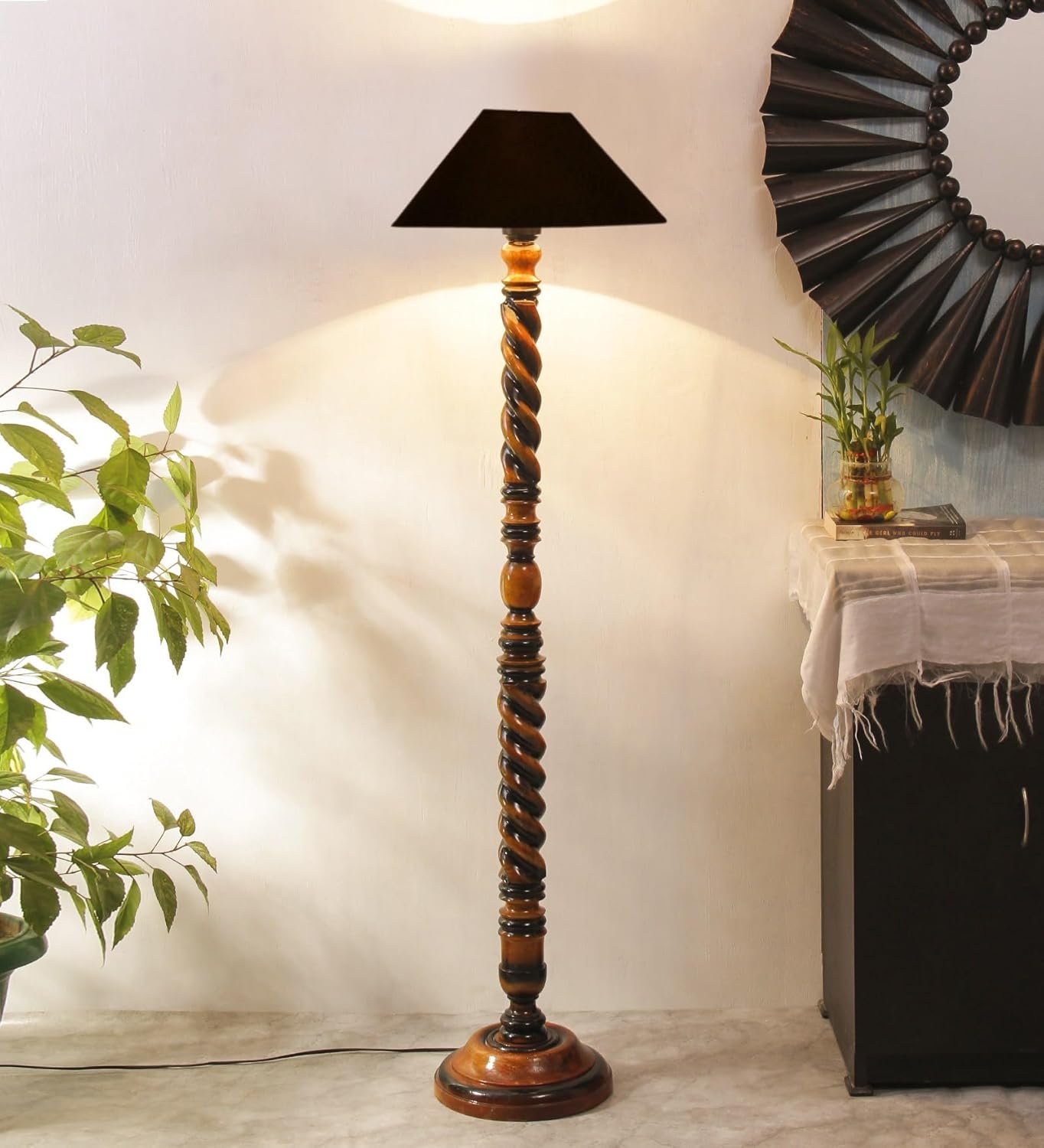 Black Cotton Coolie Floor Lamp -48(13x53.75 inches)-Closed Snake