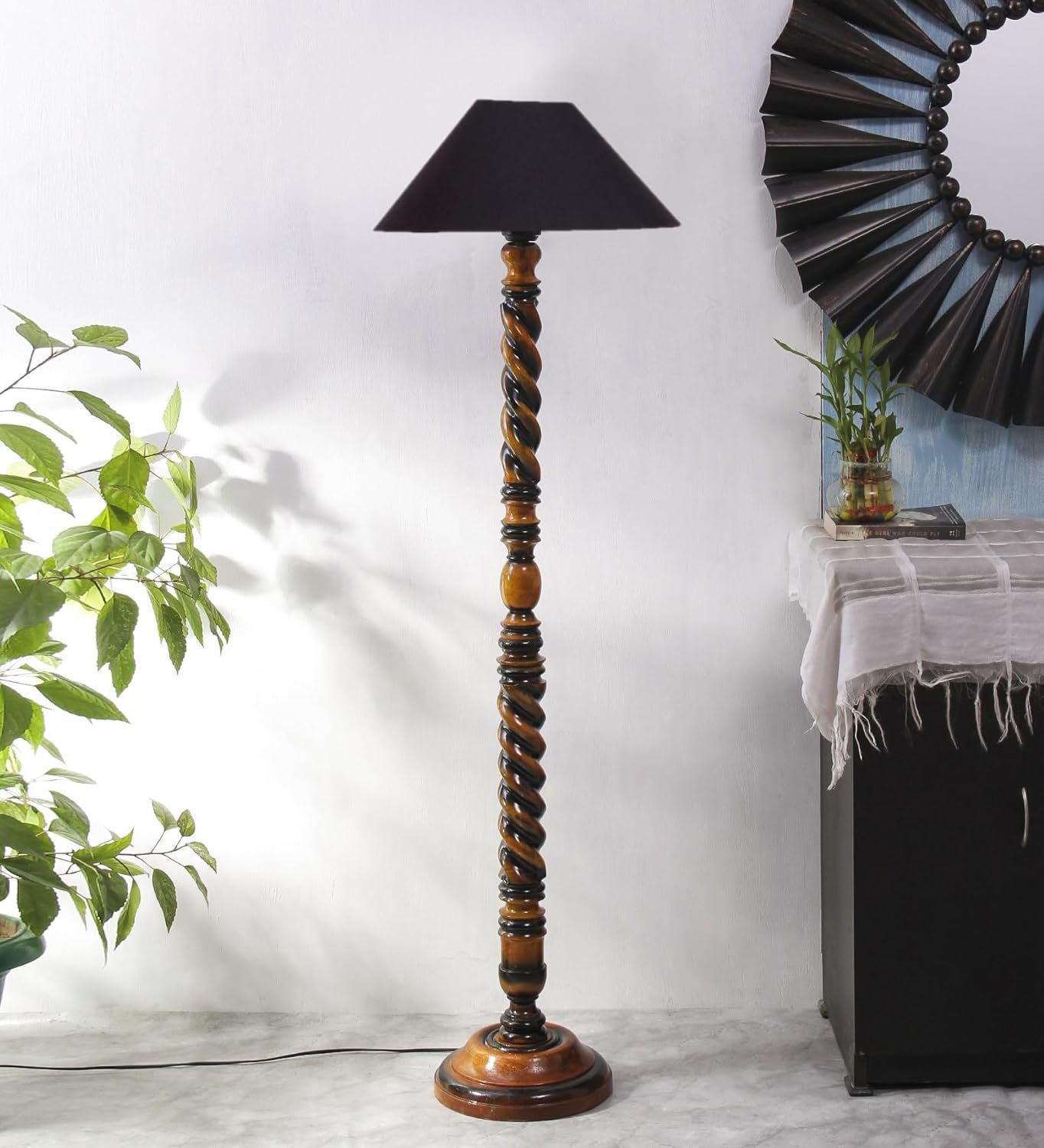 Black Cotton Coolie Floor Lamp -48(13x53.75 inches)-Closed Snake