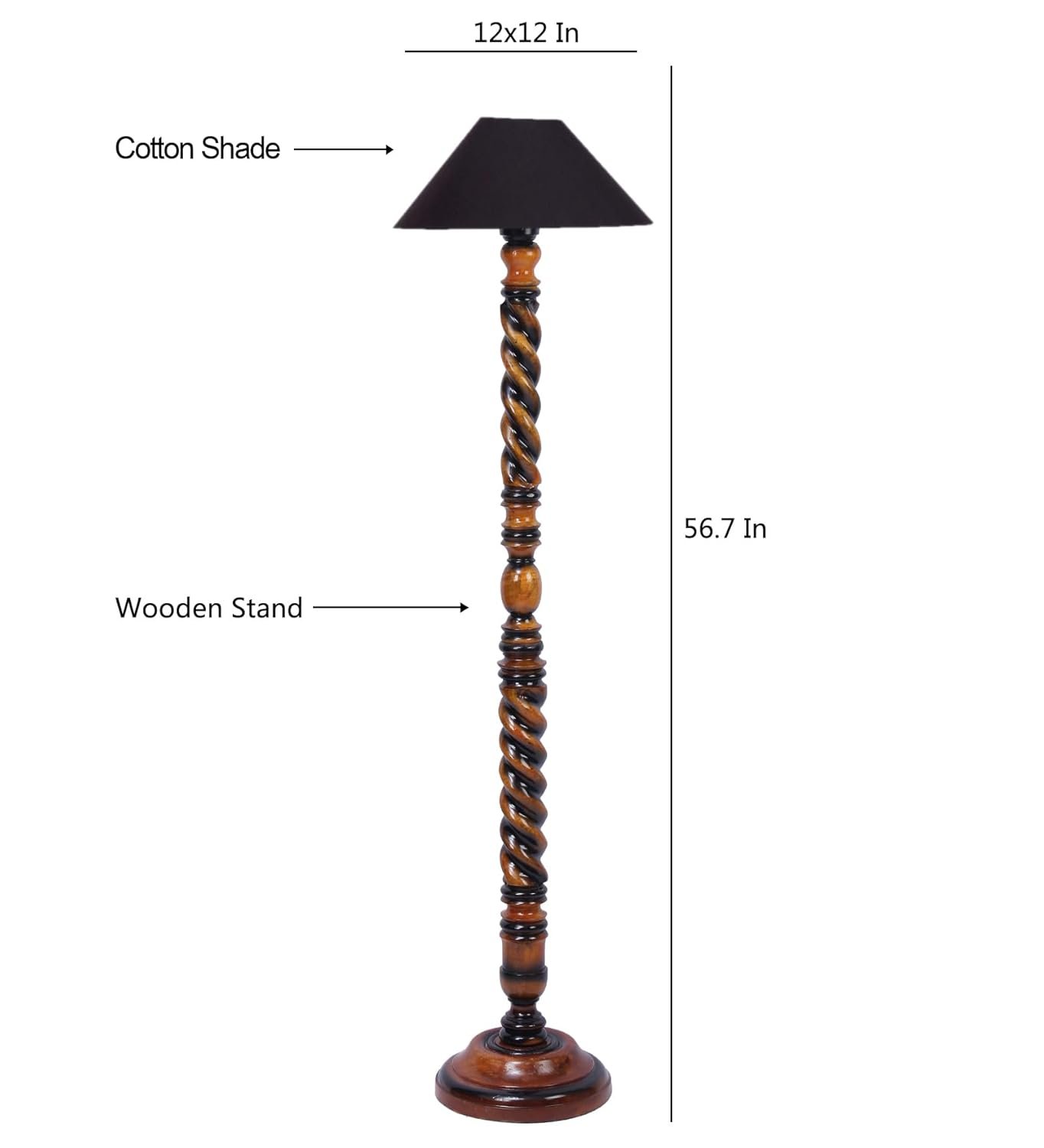 Black Cotton Coolie Floor Lamp -48(13x53.75 inches)-Closed Snake