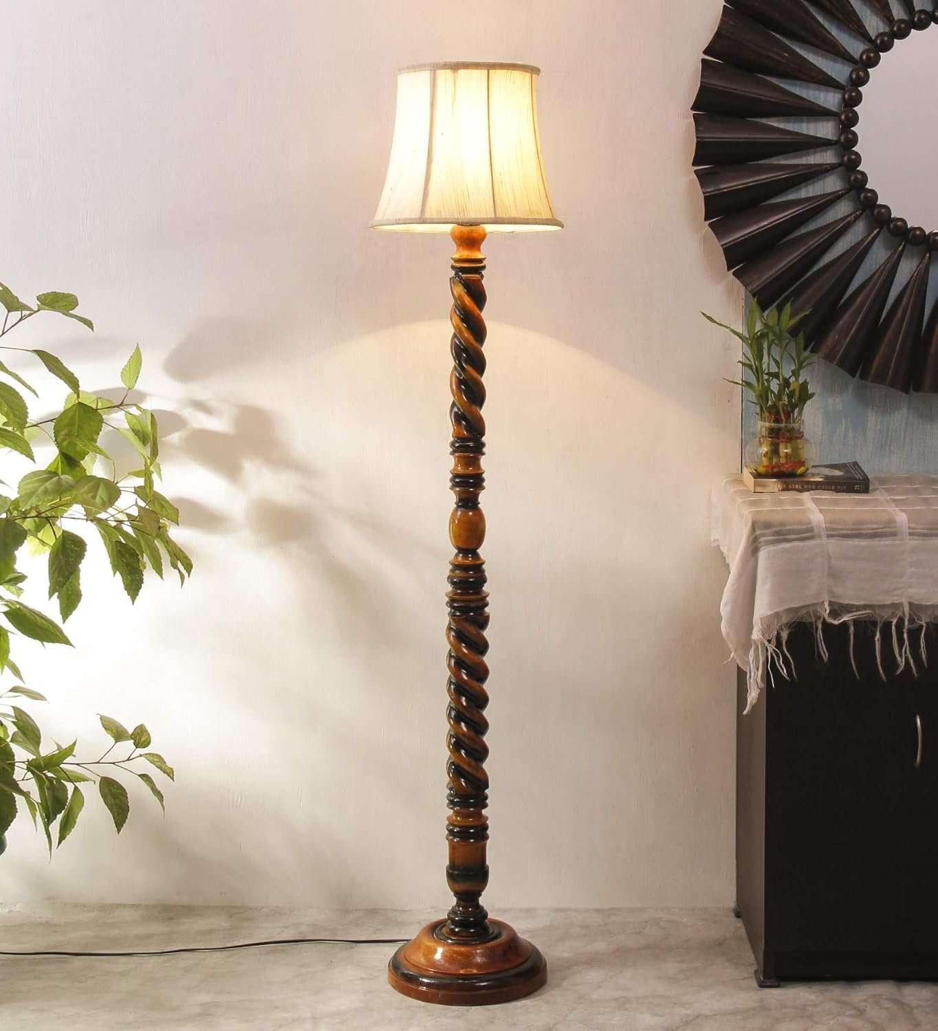 Soft Back Cotton Off-White Wooden Floor Lamp -53(12x56 Inches)-Closed Snake