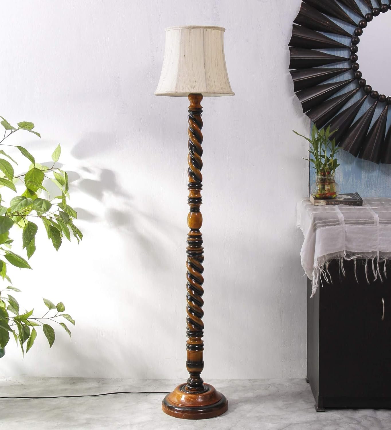 Soft Back Cotton Off-White Wooden Floor Lamp -53(12x56 Inches)-Closed Snake