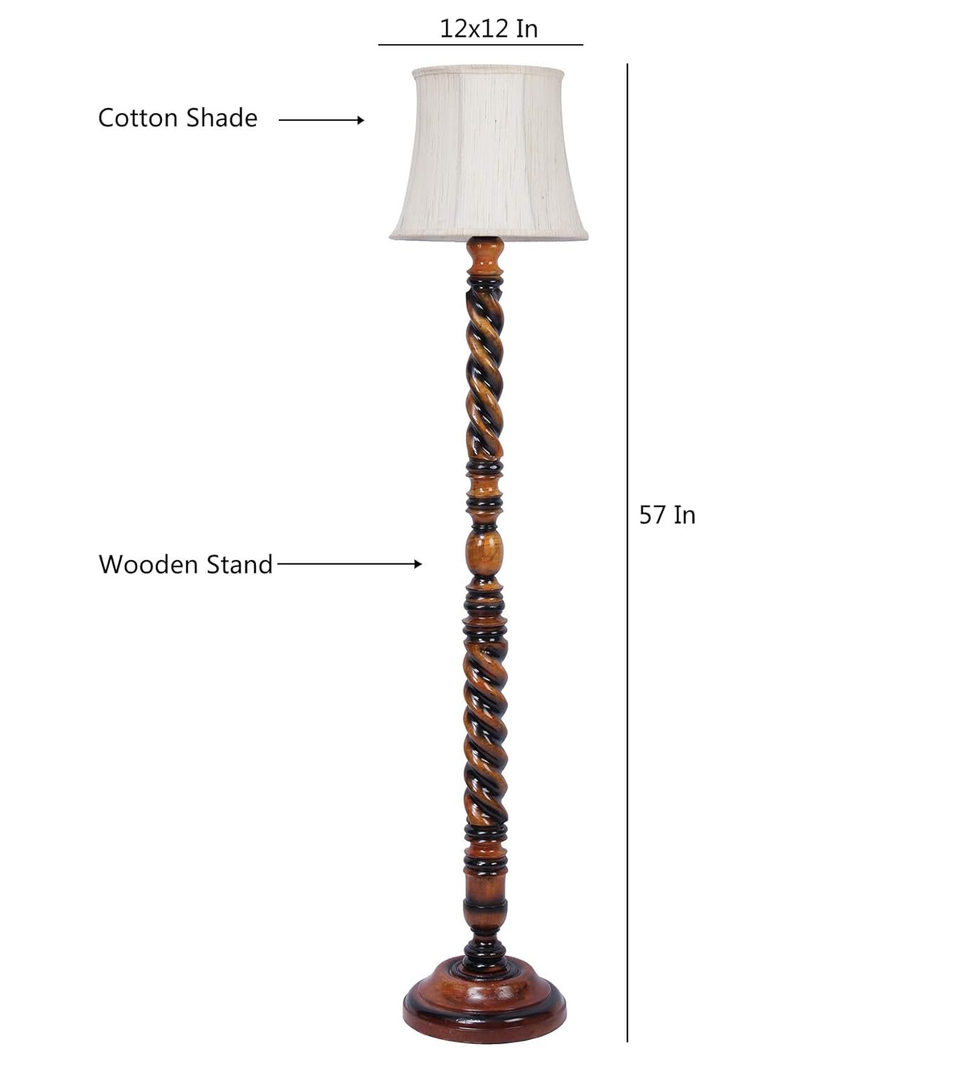 Soft Back Cotton Off-White Wooden Floor Lamp -53(12x56 Inches)-Closed Snake