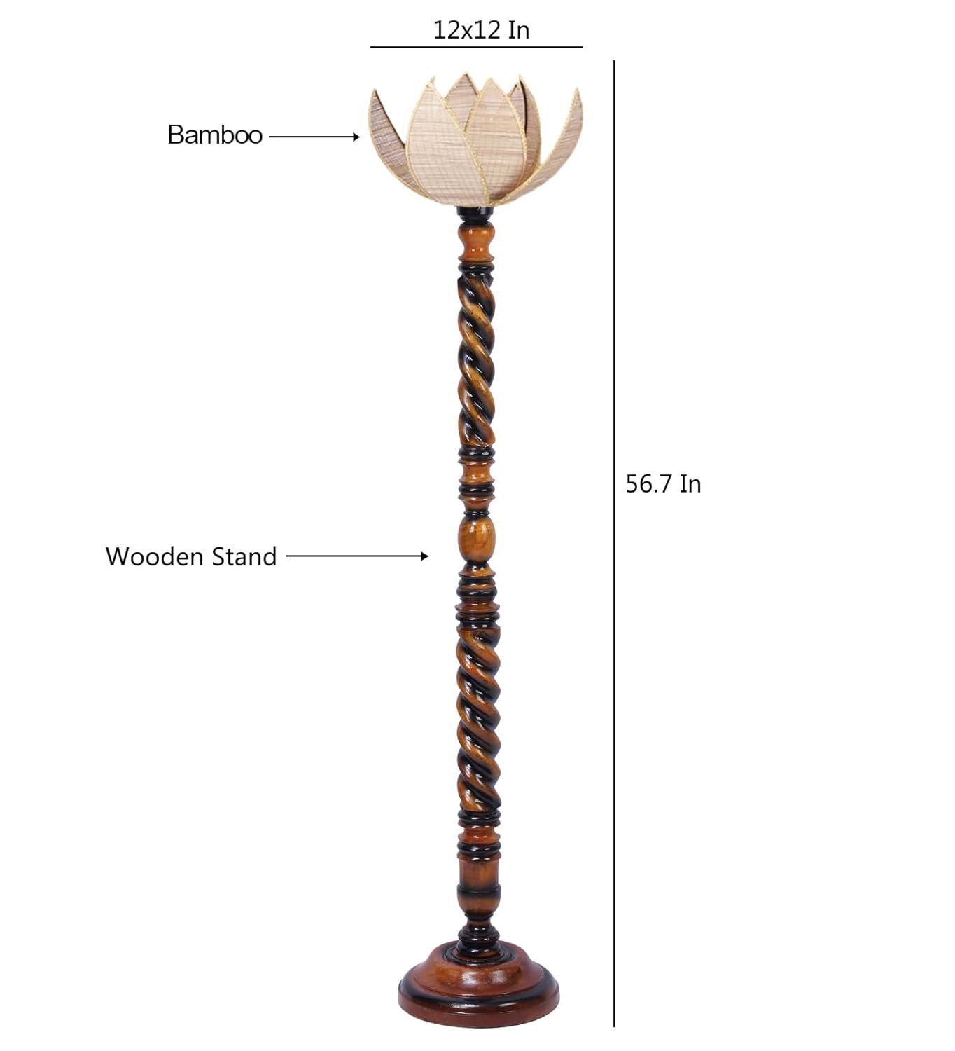 Beige Bamboo Rose Wooden Floor lamp -54(12x56 Inches)-Closed Snake