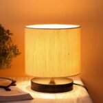Off White Cotton Shade Lamp with Black Wood Base for Decoration/Office/Home/Gifting/Study for Decoration/Office/Home/Gifting/Study -(7x7x7) Inches –