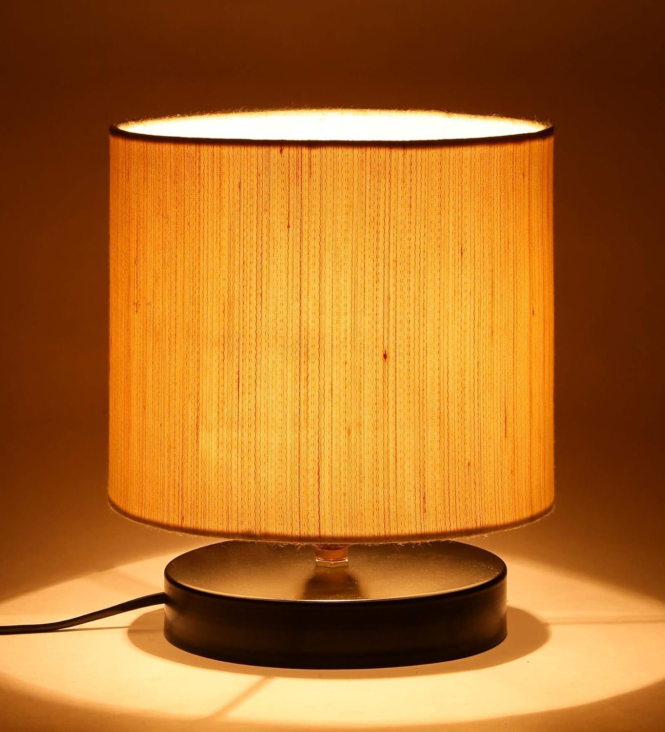 Off White Cotton Shade Lamp with Black Wood Base for Decoration/Office/Home/Gifting/Study for Decoration/Office/Home/Gifting/Study -(7x7x7) Inches -