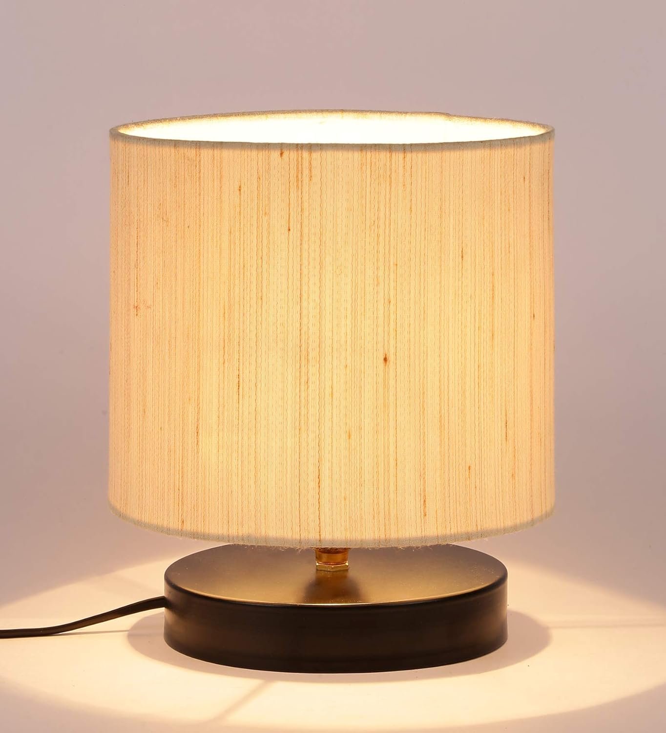 Off White Cotton Shade Lamp with Black Wood Base for Decoration/Office/Home/Gifting/Study for Decoration/Office/Home/Gifting/Study -(7x7x7) Inches -
