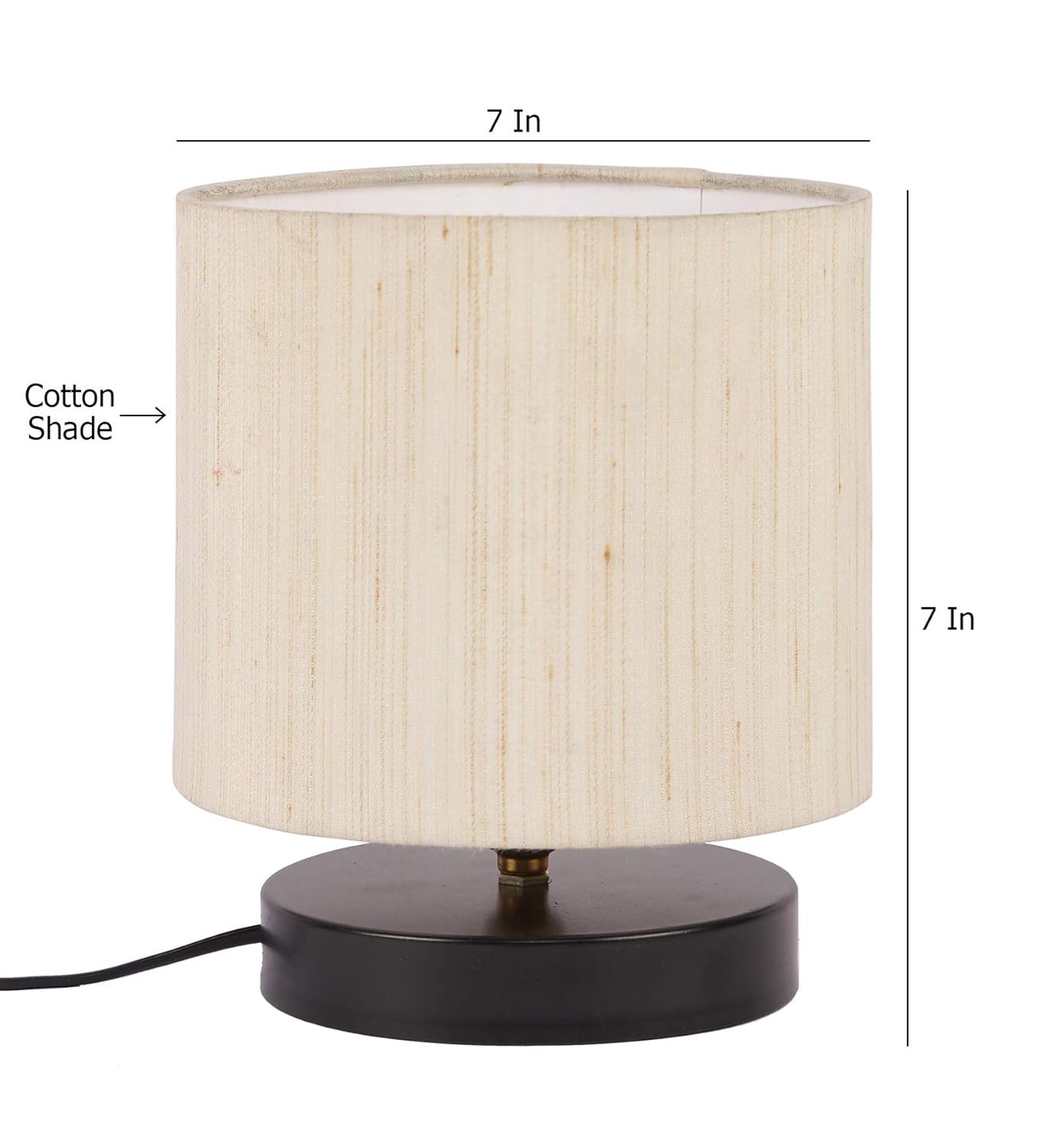 Off White Cotton Shade Lamp with Black Wood Base for Decoration/Office/Home/Gifting/Study for Decoration/Office/Home/Gifting/Study -(7x7x7) Inches -