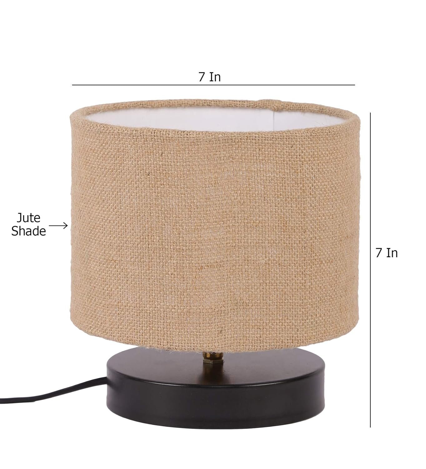 Beige Jute Shade Lamp with Black Wood Base for Decoration/Office/Home/Gifting/Study for Office/Home/Gifting -(7x7x7) Inches -