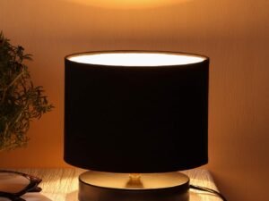 Black Cotton Shade Lamp with Black Wood Base for Decoration/Office/Home/Gifting/Study for Office/Home/Gifting -(7x7x7) Inches –
