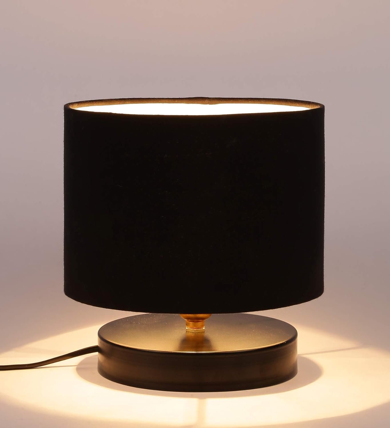 Black Cotton Shade Lamp with Black Wood Base for Decoration/Office/Home/Gifting/Study for Office/Home/Gifting -(7x7x7) Inches -