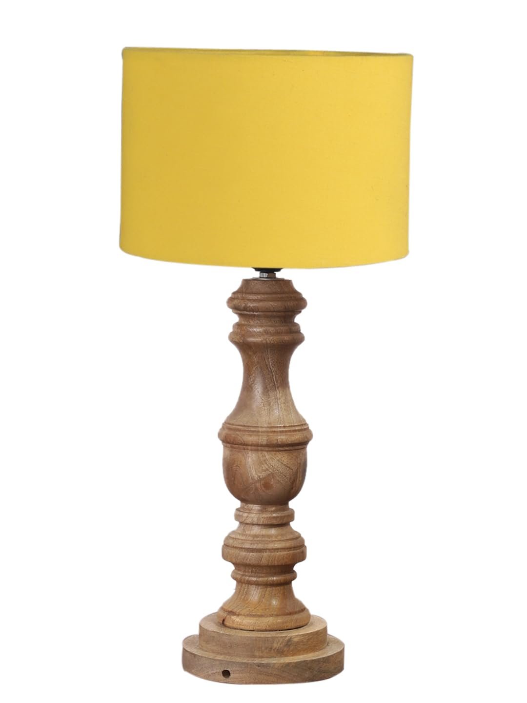 Yellow Cotton Shade Table Lamp with Wooden Base | Elegant Bedside & Desk Lamp for Living Room, Bedroom, Home Decor, Office & Gift | (Height 17.5 Inches, Without Bulb)
