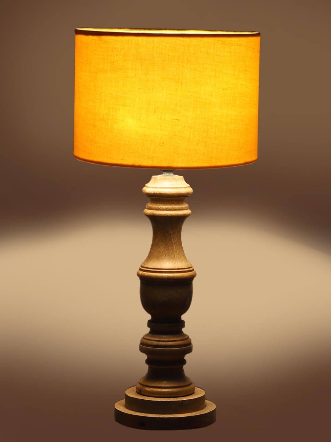Yellow Cotton Shade Table Lamp with Wooden Base | Elegant Bedside & Desk Lamp for Living Room, Bedroom, Home Decor, Office & Gift | (Height 17.5 Inches, Without Bulb)