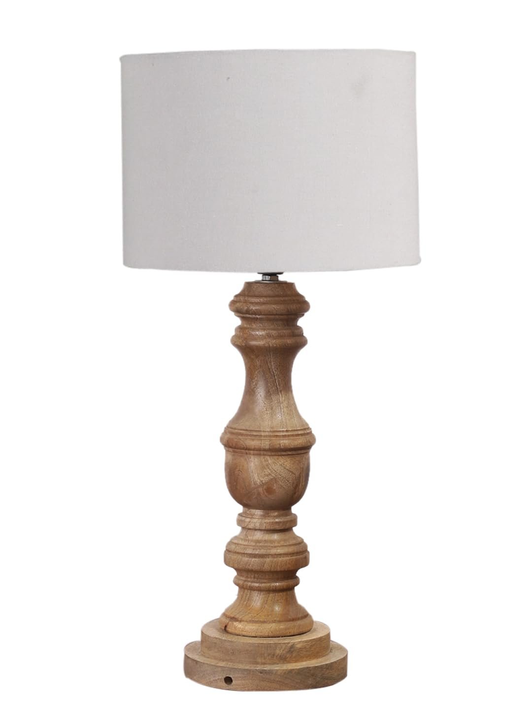 Grey Cotton Shade Table Lamp with Wooden Base | Elegant Bedside & Desk Lamp for Living Room, Bedroom, Home Decor, Office & Gift | (Height 17.5 Inches, Without Bulb)