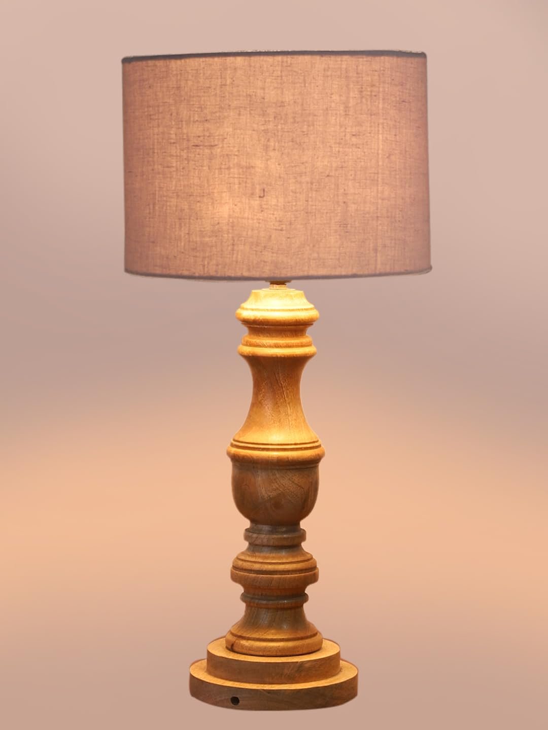 Grey Cotton Shade Table Lamp with Wooden Base | Elegant Bedside & Desk Lamp for Living Room, Bedroom, Home Decor, Office & Gift | (Height 17.5 Inches, Without Bulb)