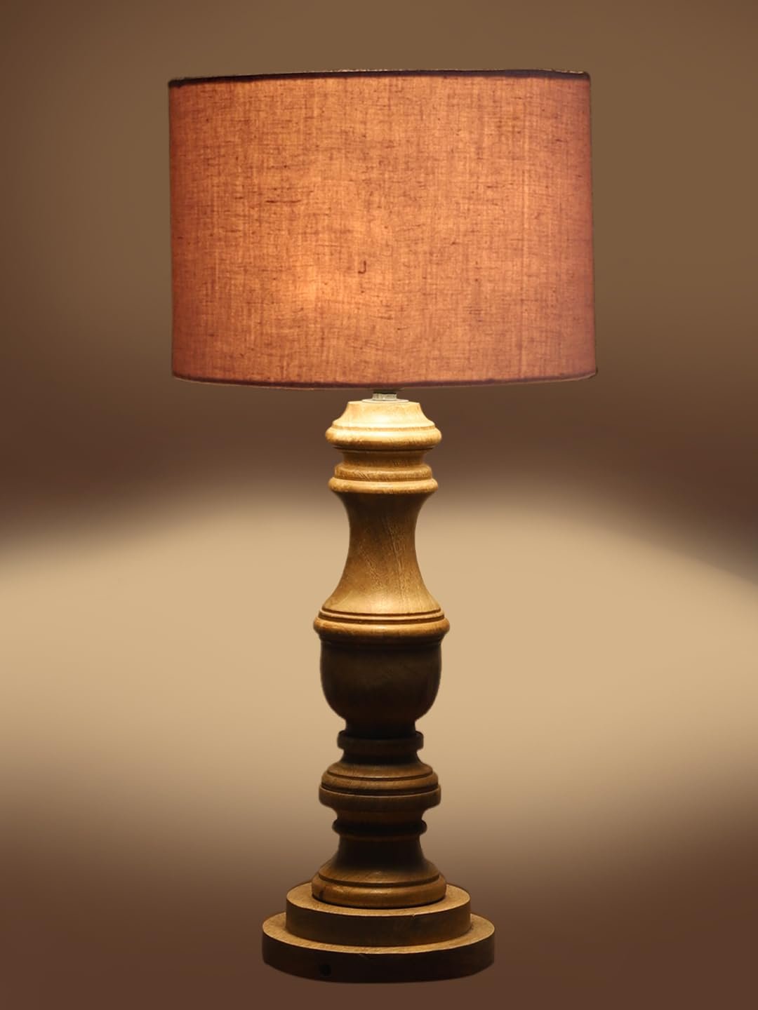 Grey Cotton Shade Table Lamp with Wooden Base | Elegant Bedside & Desk Lamp for Living Room, Bedroom, Home Decor, Office & Gift | (Height 17.5 Inches, Without Bulb)