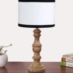 Multicolor Cotton Shade Table Lamp with Wooden Base | Elegant Bedside & Desk Lamp for Living Room, Bedroom, Home Decor, Office & Gift | (Height 17.5 Inches, Without Bulb)