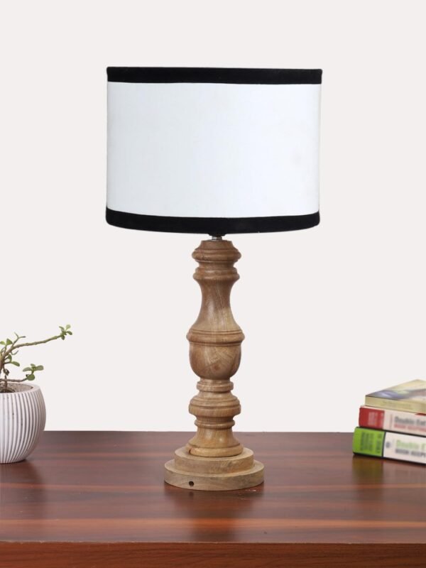 Multicolor Cotton Shade Table Lamp with Wooden Base | Elegant Bedside & Desk Lamp for Living Room, Bedroom, Home Decor, Office & Gift | (Height 17.5 Inches, Without Bulb)
