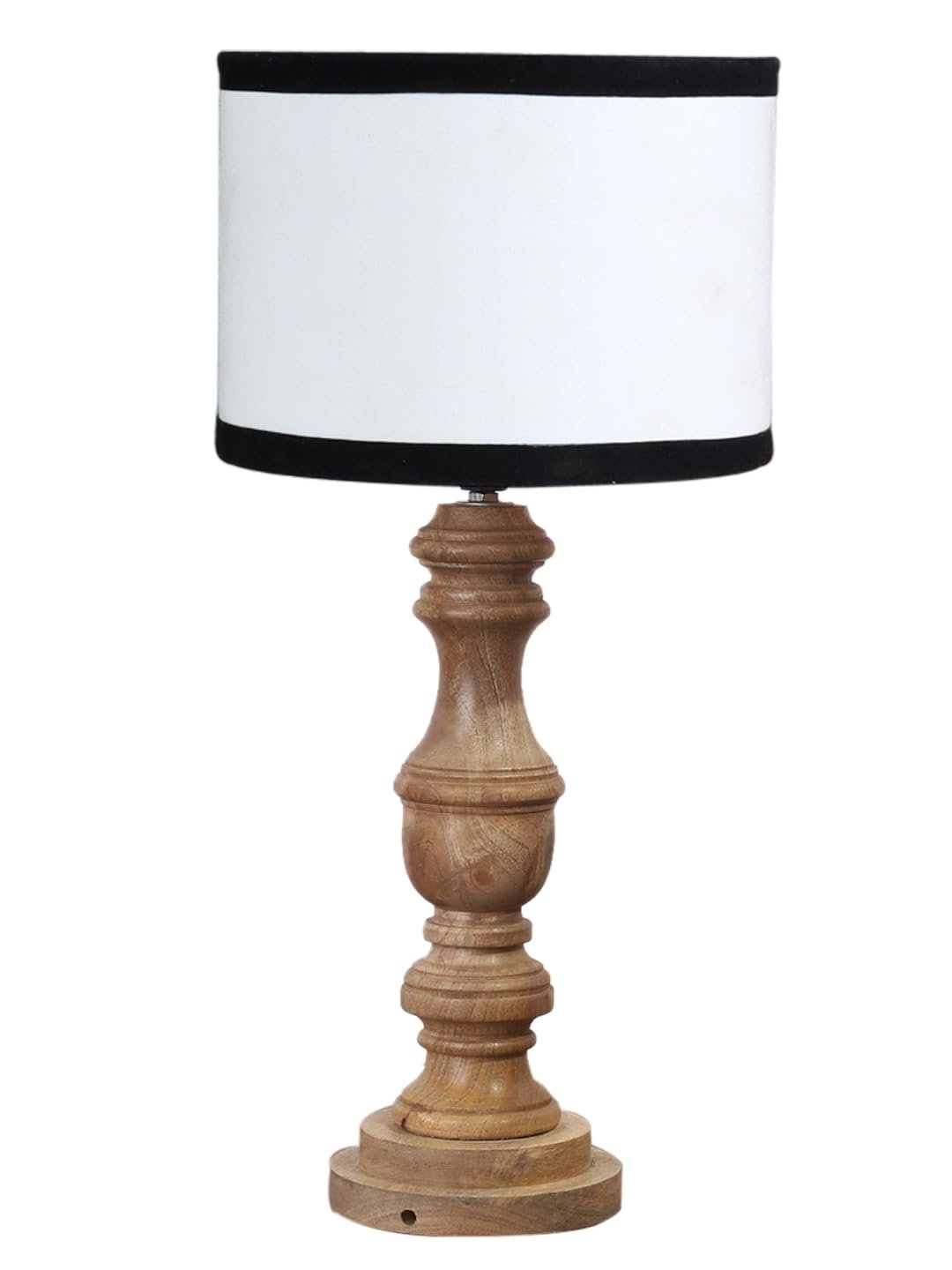 Multicolor Cotton Shade Table Lamp with Wooden Base | Elegant Bedside & Desk Lamp for Living Room, Bedroom, Home Decor, Office & Gift | (Height 17.5 Inches, Without Bulb)