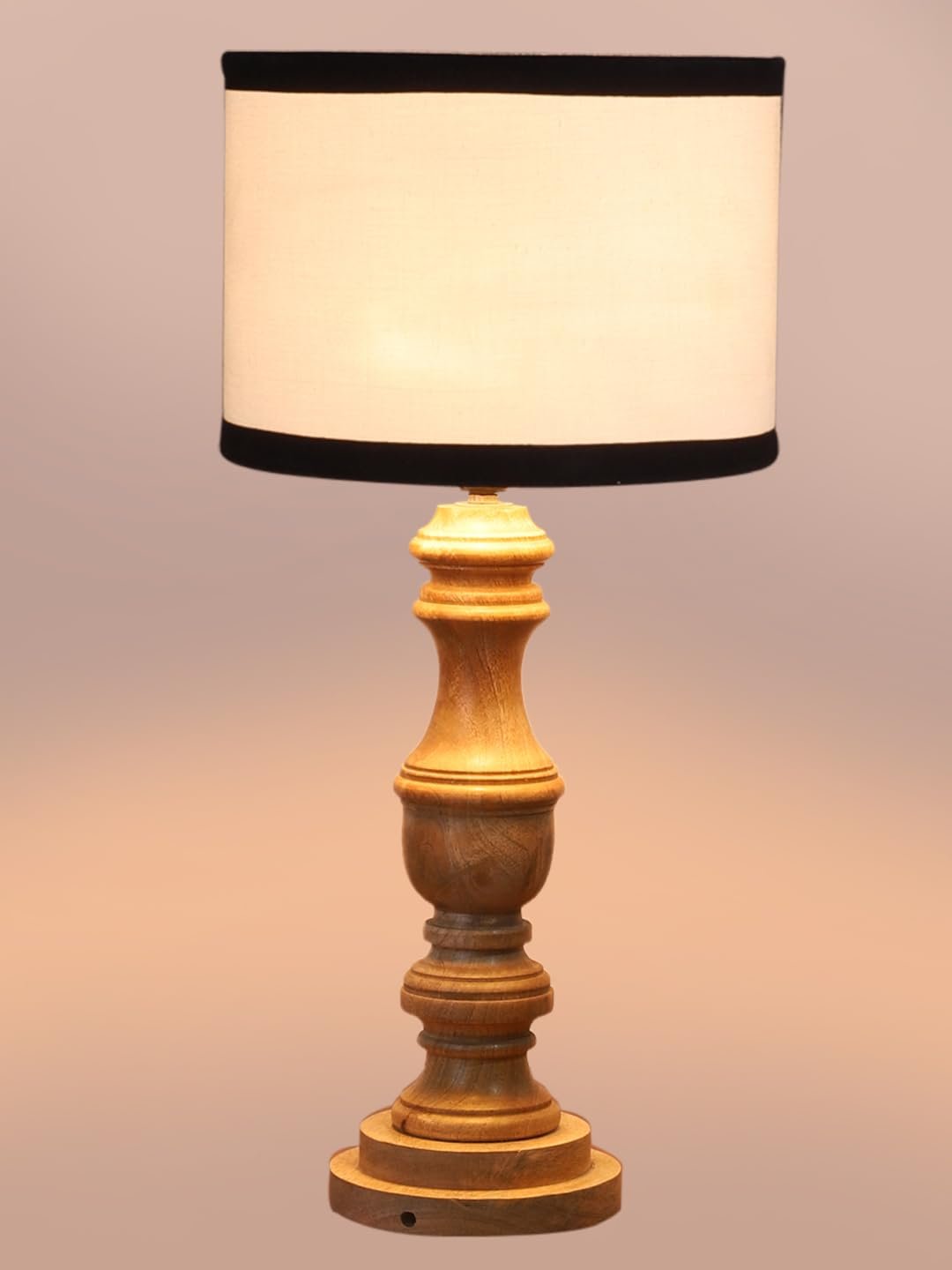 Multicolor Cotton Shade Table Lamp with Wooden Base | Elegant Bedside & Desk Lamp for Living Room, Bedroom, Home Decor, Office & Gift | (Height 17.5 Inches, Without Bulb)