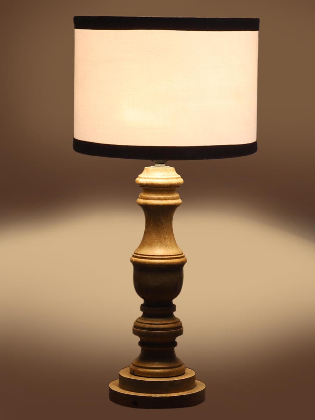 Multicolor Cotton Shade Table Lamp with Wooden Base | Elegant Bedside & Desk Lamp for Living Room, Bedroom, Home Decor, Office & Gift | (Height 17.5 Inches, Without Bulb)