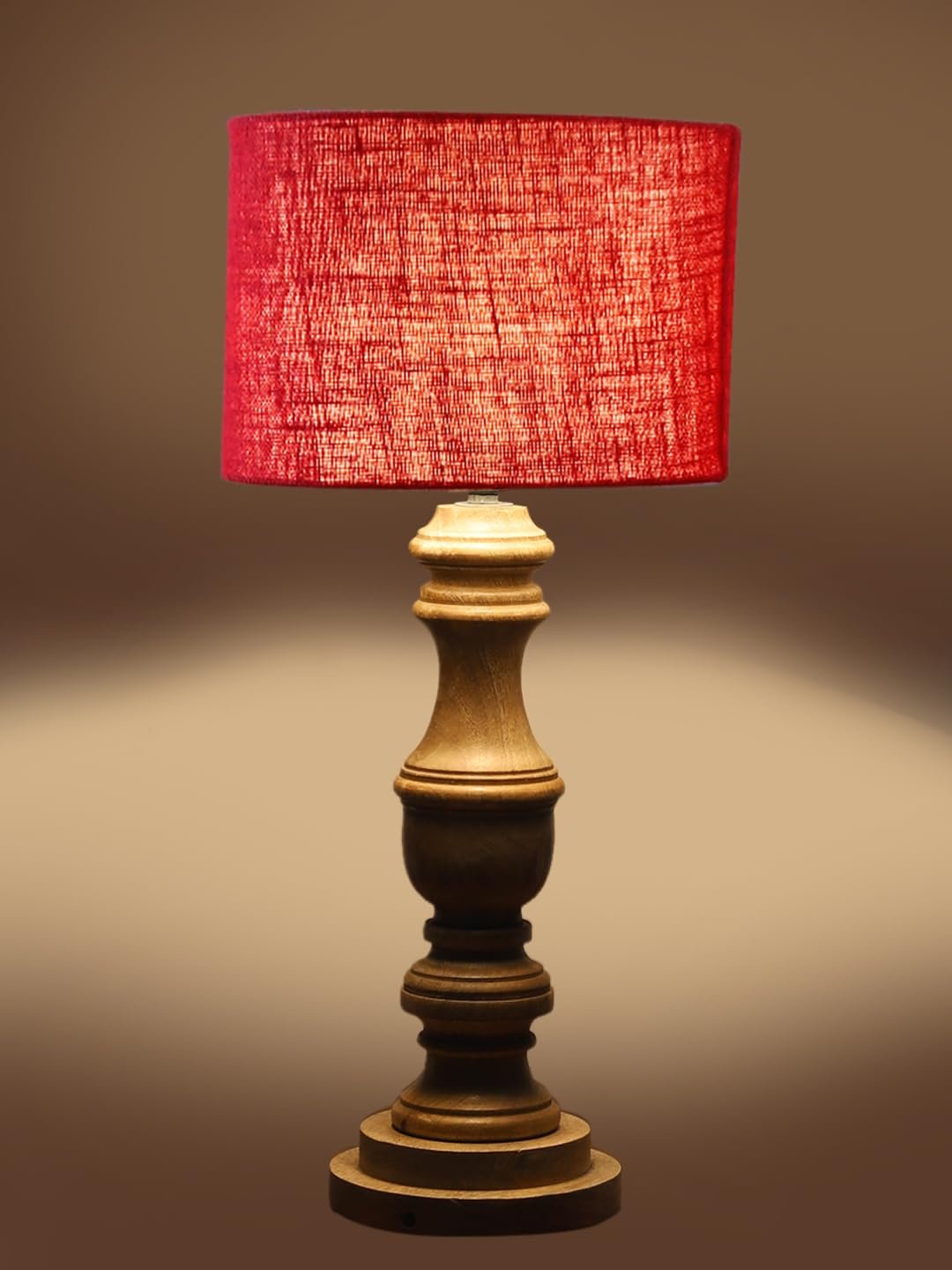 Maroon Jute Shade Table Lamp with Wooden Base | Elegant Bedside & Desk Lamp for Living Room, Bedroom, Home Decor, Office & Gift | (Height 17.5 Inches, Without Bulb)