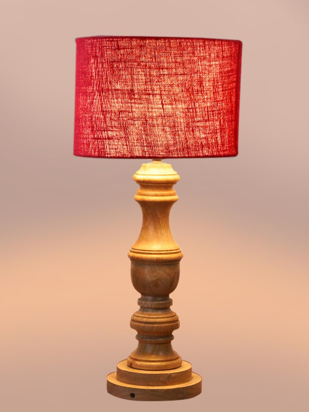 Maroon Jute Shade Table Lamp with Wooden Base | Elegant Bedside & Desk Lamp for Living Room, Bedroom, Home Decor, Office & Gift | (Height 17.5 Inches, Without Bulb)
