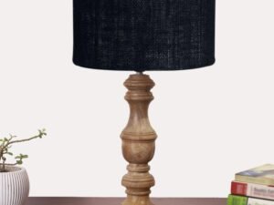 Black Jute Shade Table Lamp with Wooden Base for Home Decor, Living Room, Bedroom, Lounge, Office, Festival Gifting, Study Table (Height – 17.5 Inches/Without Blub)