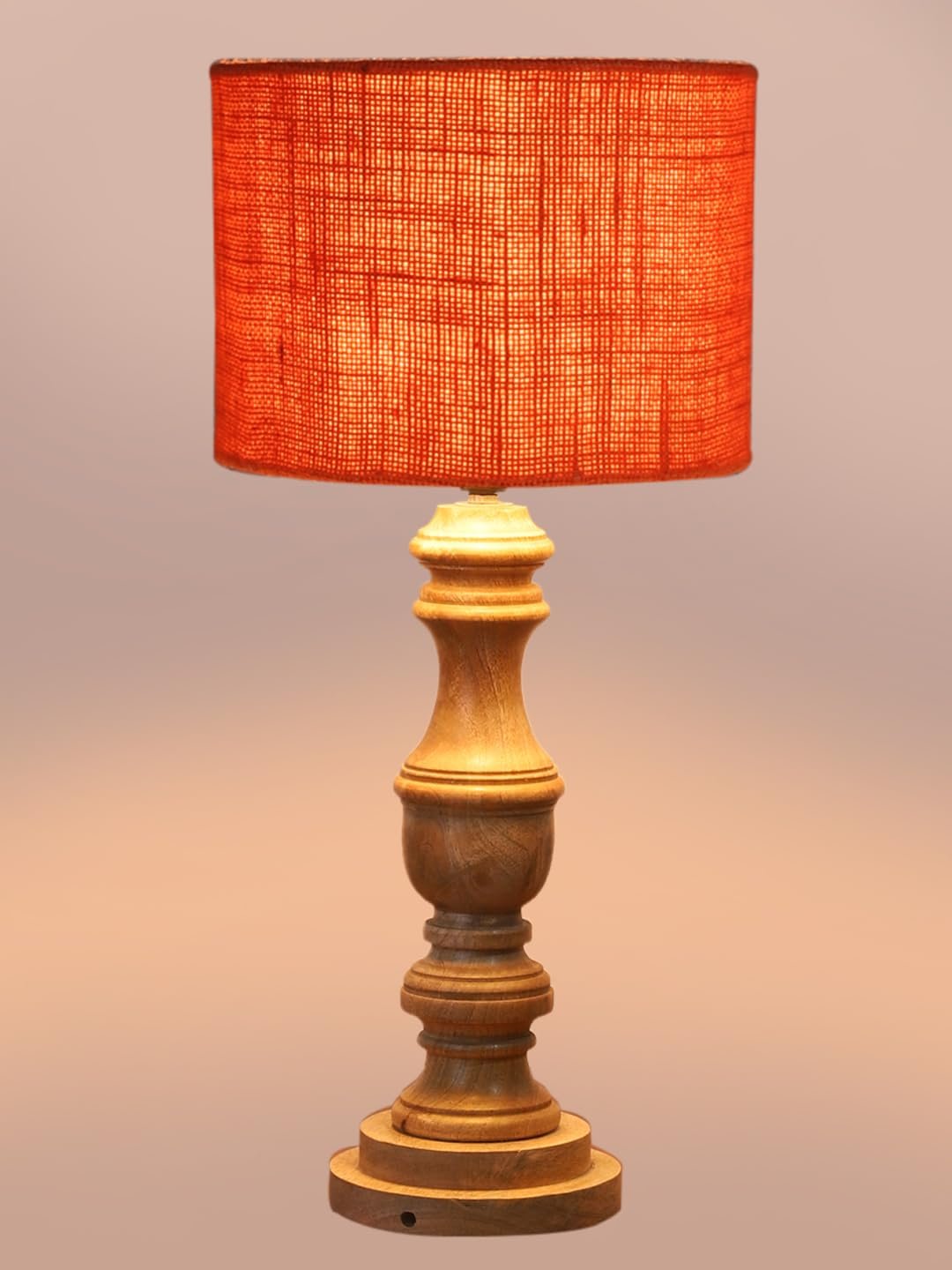 Orange Jute Shade Table Lamp with Wooden Base for Home Decor, Living Room, Bedroom, Lounge, Office, Festival Gifting, Study Table (Height - 17.5 Inches/Without Blub)