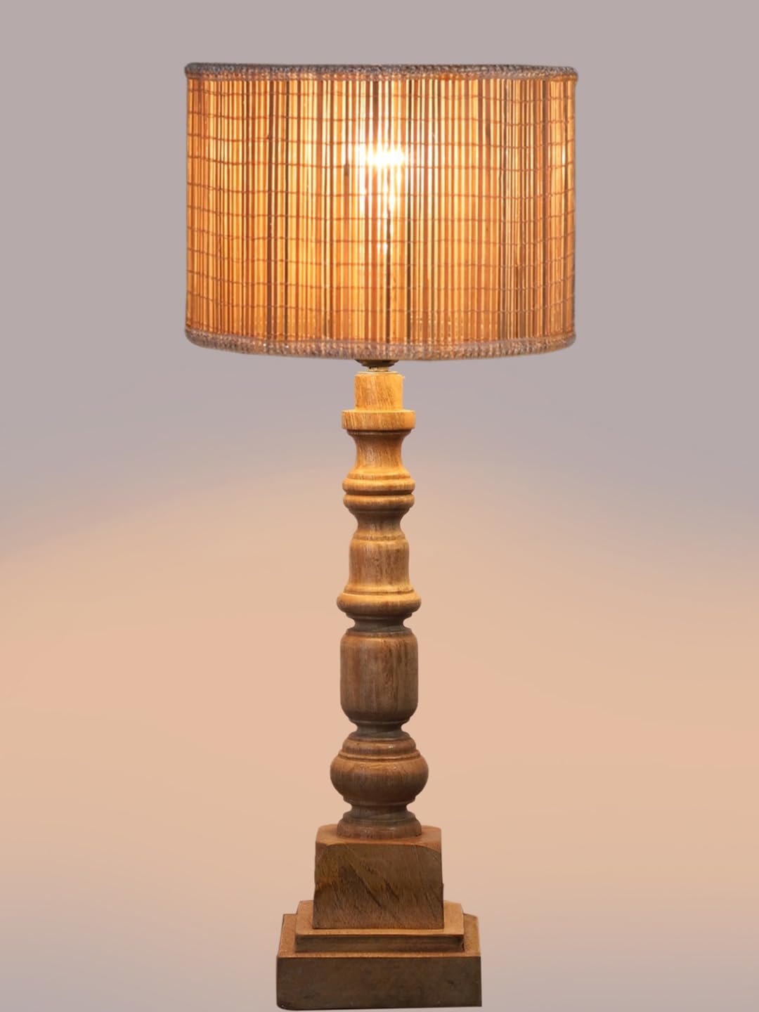 Bamboo Table Lamp with Wooden Natural Base - Height 21.25 Inches/Without Bulb | for Living Room, Bedroom Decoration, Home Decor, Gifting | Decorative Bedside & Desk Table Lamp