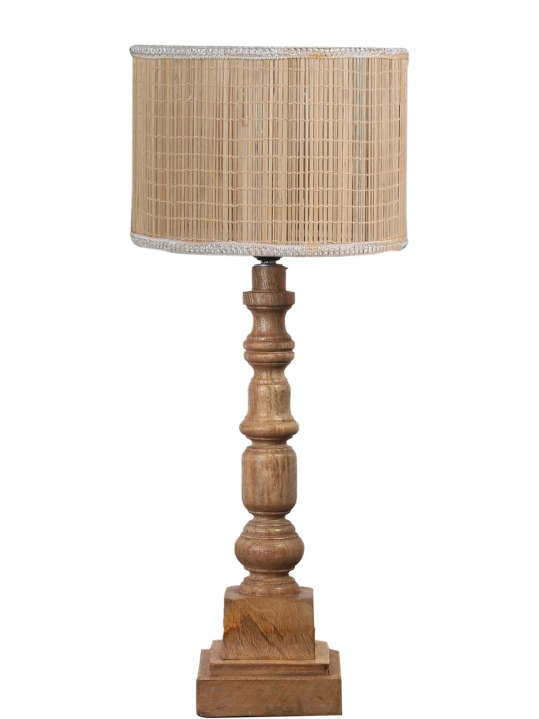 Bamboo Table Lamp with Wooden Natural Base - Height 21.25 Inches/Without Bulb | for Living Room, Bedroom Decoration, Home Decor, Gifting | Decorative Bedside & Desk Table Lamp