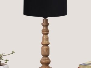 Black Cotton Shade Table Lamp with Wooden Natural Base – Height 21.25 Inches/Without Bulb | for Living Room, Bedroom Decoration, Home Decor, Gifting | Decorative Bedside & Desk Table Lamp