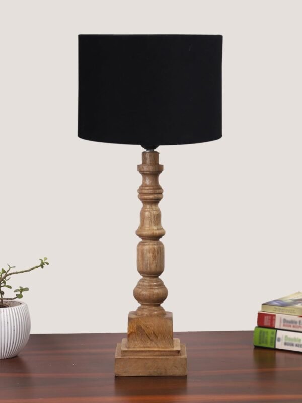 Black Cotton Shade Table Lamp with Wooden Natural Base – Height 21.25 Inches/Without Bulb | for Living Room, Bedroom Decoration, Home Decor, Gifting | Decorative Bedside & Desk Table Lamp