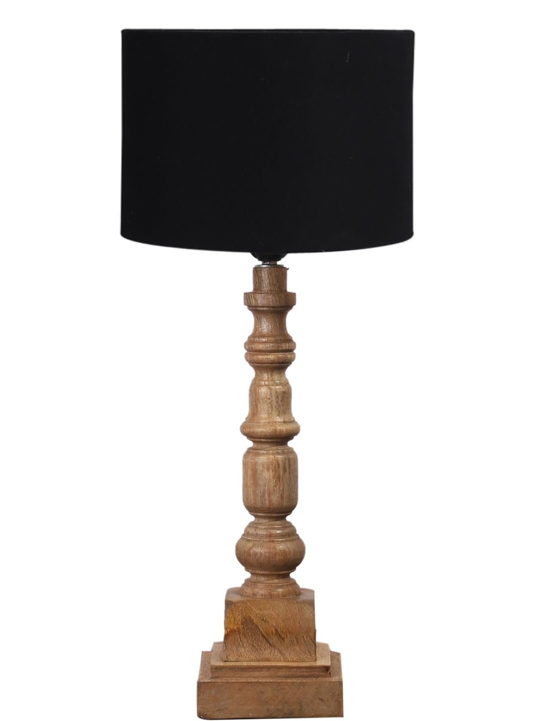 Black Cotton Shade Table Lamp with Wooden Natural Base - Height 21.25 Inches/Without Bulb | for Living Room, Bedroom Decoration, Home Decor, Gifting | Decorative Bedside & Desk Table Lamp