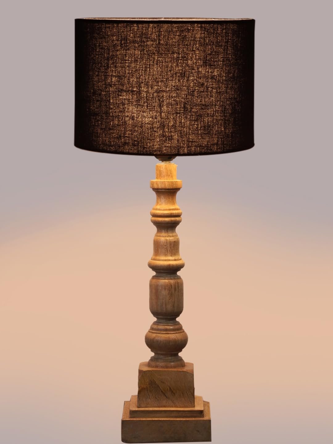 Black Cotton Shade Table Lamp with Wooden Natural Base - Height 21.25 Inches/Without Bulb | for Living Room, Bedroom Decoration, Home Decor, Gifting | Decorative Bedside & Desk Table Lamp