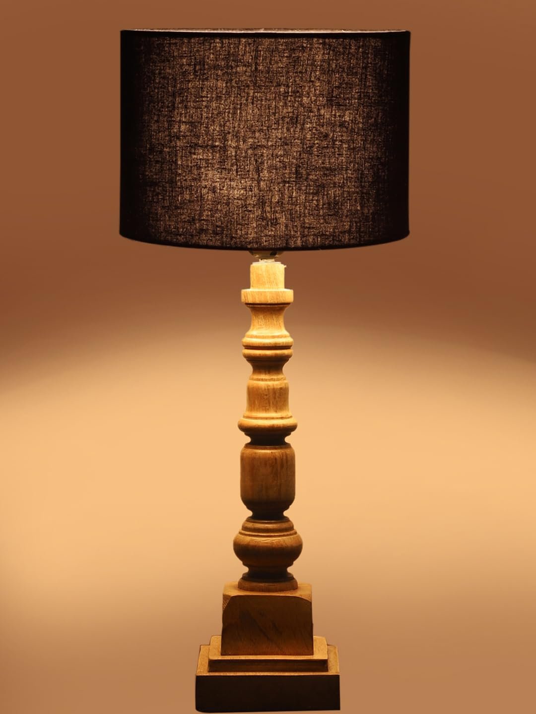 Black Cotton Shade Table Lamp with Wooden Natural Base - Height 21.25 Inches/Without Bulb | for Living Room, Bedroom Decoration, Home Decor, Gifting | Decorative Bedside & Desk Table Lamp