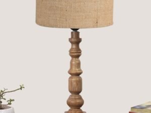 Beige Jute Table Lamp with Wooden Natural Base – Height 21.25 Inches/Without Bulb | for Living Room, Bedroom Decoration, Home Decor, Gifting | Decorative Bedside & Desk Table Lamp