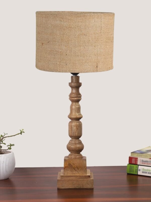 Beige Jute Table Lamp with Wooden Natural Base – Height 21.25 Inches/Without Bulb | for Living Room, Bedroom Decoration, Home Decor, Gifting | Decorative Bedside & Desk Table Lamp
