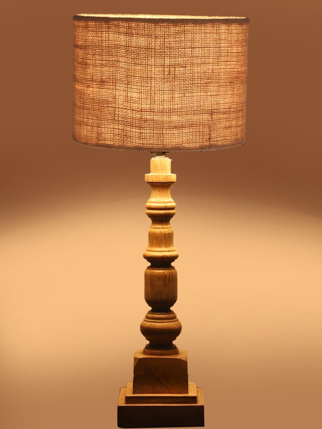 Beige Jute Table Lamp with Wooden Natural Base - Height 21.25 Inches/Without Bulb | for Living Room, Bedroom Decoration, Home Decor, Gifting | Decorative Bedside & Desk Table Lamp