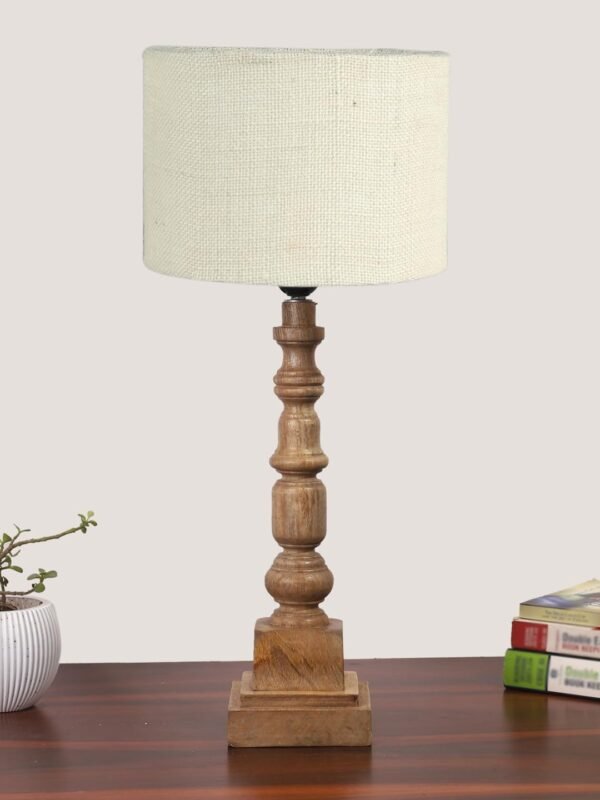 White Jute Table Lamp with Wooden Natural Base – Height 21.25 Inches/Without Bulb | for Living Room, Bedroom Decoration, Home Decor, Gifting | Decorative Bedside & Desk Table Lamp