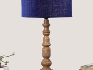 Blue Jute Table Lamp with Wooden Natural Base – Height 21.25 Inches/Without Bulb | for Living Room, Bedroom Decoration, Home Decor, Gifting | Decorative Bedside & Desk Table Lamp