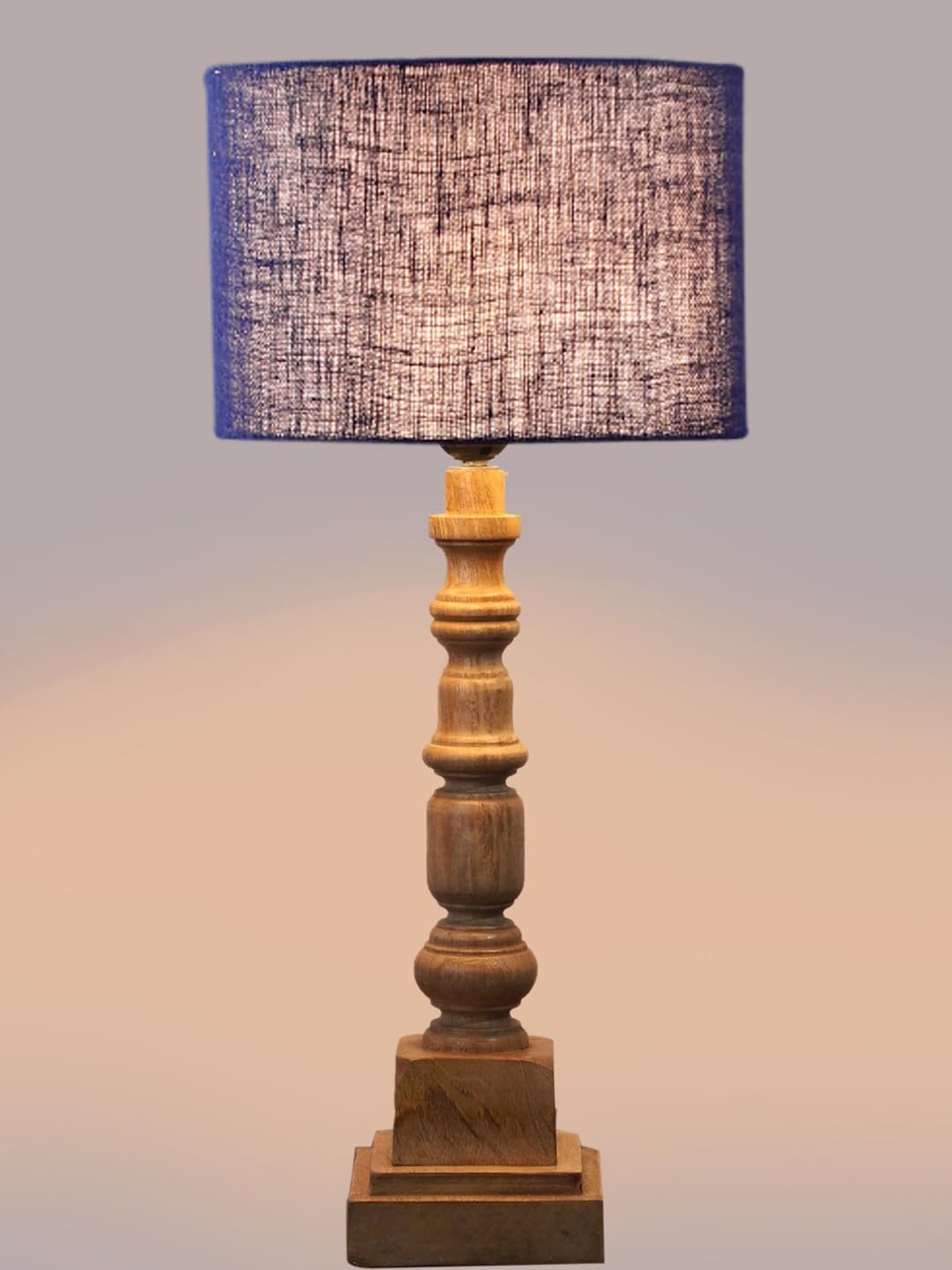 Blue Jute Table Lamp with Wooden Natural Base - Height 21.25 Inches/Without Bulb | for Living Room, Bedroom Decoration, Home Decor, Gifting | Decorative Bedside & Desk Table Lamp